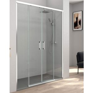 Mampara ducha frontal 2 puertas 2 fijos | transparente cromo 180cm