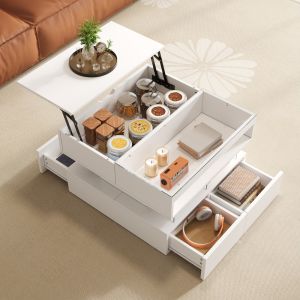 Mesa de centro elevable con LED tablero de partículas blanco 57x70x67cm