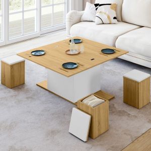 Mesa de centro elevable - madera blanca - 100 cm
