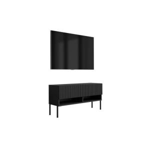 Mueble tv contemporáneo - frente ranurado - negro mate - 100 x 32 x 52 cm