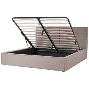 Cama con almacenaje moissac tela gris pardo 180 x 200 cm