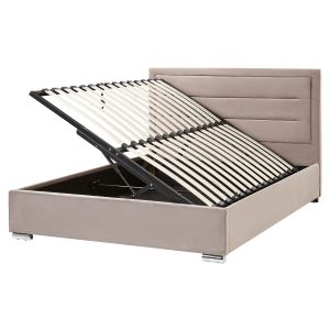 Cama con almacenaje rouen terciopelo gris pardo 160 x 200 cm