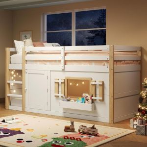 Litera infantil 90x200cm con escalera espacio de juego blanco