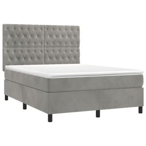 vidaXL cama box spring con colchón terciopelo gris claro 140x200 cm