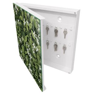 Caja de llaves 30x30x5 motivo vegetal, apertura izquierda blanca