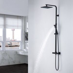 Columna de ducha - mezclador termostático - negro - cabezal cuadrado alto -