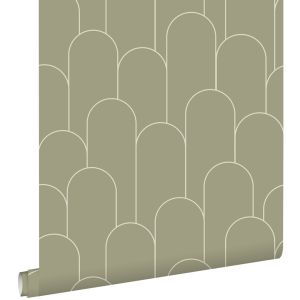 Estahome papel pintado arte deco kaki verde 50 x 900 cm