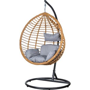 Silla colgante ratan artificial, metal natural negro