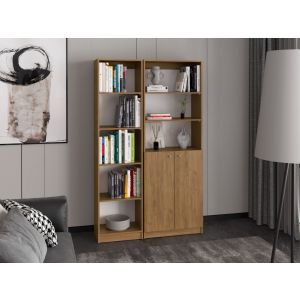 Pack 2 Bibliotecas modernas - 1 sencilla + 1 con puerta Baja - COLOR MADERA