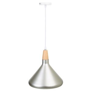 Lámpara de techo de madera y metal plateada 27x27x30