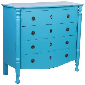 Comoda de madera lacado azul envejecido de 4 cajones 100x40x90cmh cm