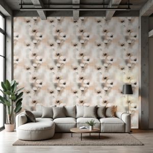 Papel floral diseño moderno flores difuminadas beige y gris 60cm por 300cm