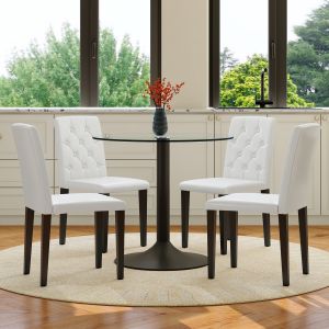 Conjunto mesa redonda cristal 4 sillas blanco transparente 76x85x85cm