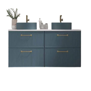 Mueble baño azul 120 cm - 4 cajones + encimera + 2 lavabos azul