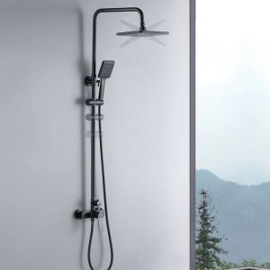 Columna de ducha - mezclador mecánico - negro - altura ajustable 90-124 cm