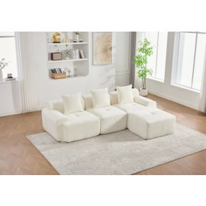 Sofá en l modular tela beige 3 plazas sin montaje