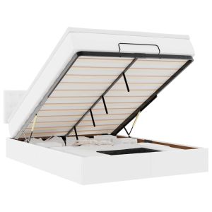 vidaXL cama otomana colchón&LED cuero sintético blanco puro 140x200cm