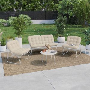 Salón bajo de jardín - 4 plazas - blanco beige