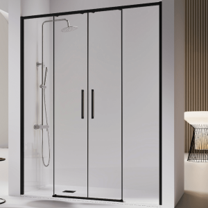 Frontal de ducha 2 fijos + 2 puertas correderas delta negro mate 175-176 cm
