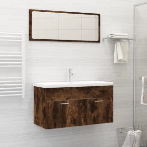 Set de muebles baño 2 pzas madera contrachapada roble ahumado(sin lavabo)