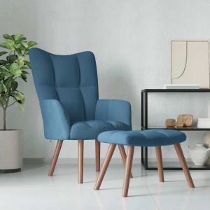 Sillón de relax con taburete terciopelo azul qweo4008