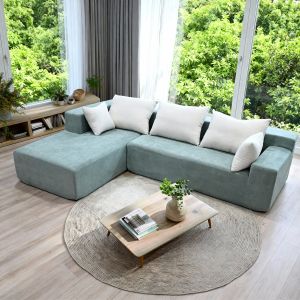 Sofá de salon luna 3 plazas - velours côtelé -sauge blanc gauche
