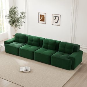 Sofá modular pana verde 4 plazas asiento profundo antideslizante