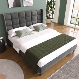 Cama tapizada 140x200cm con cabecero alto lino – gris