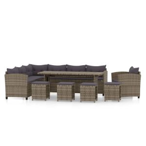 vidaXL set de sofás de jardín 7 piezas y cojines ratán sintético gris