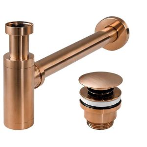 Rea sifón de lavabo klik-klak universal copper mat, 33,5x7x21 cm