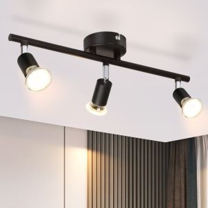 Nettlife 3 focos de techo metal gu10 negro giratorio 330° lámpara de techo