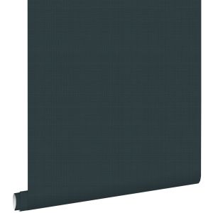 Estahome papel pintado efecto lino azul tinta 53 cm x 10.05 m