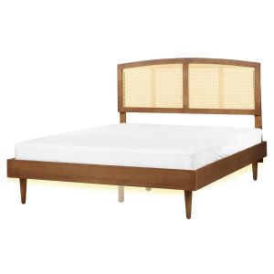 Cama LED ratán varzy 160 x 200 cm marrón