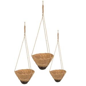 Set 3 cestos colgantes de fibra natural marrones