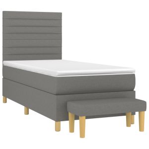 vidaXL cama box spring con colchón tela gris oscuro 90x190 cm