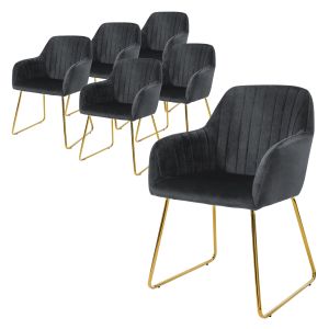 6x silla de comedor / salón asiento ergonómico terciopelo gris