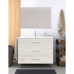 Mueble de baño ribera, lavabo y espejo 100x40cm blanco nórdico