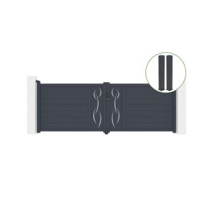 Puerta abatible 3,5m life al.120cm alu gris + 2 postes 20x20cm al.166cm
