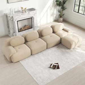 Sofá modular en l de pana beige 4 plazas con chaise longue sin montaje