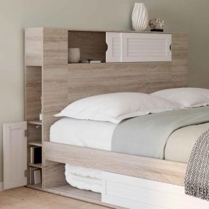 Cabecero con almacenaje - madera blanca - 145 cm