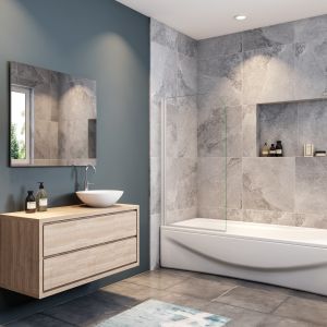 Aica mampara de bañera abatible,vidrio 6mm,gris mate,(78-80)x140cm