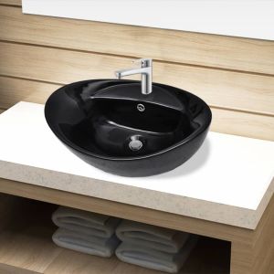 Lavabo de cerámica con agujero para grifo/desagüe negro ovalado eerf4918