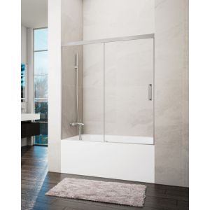 Mampara de bañera frontal + corredera basic 145-150cm transparente niquel