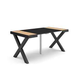 Mesa extensible, 160x90x73cm, roble y negro, patas madera maciza rf2754
