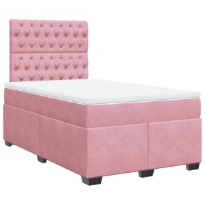 vidaXL cama box spring con colchón terciopelo rosa 120x190 cm
