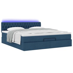 vidaXL cama otomana con colchón y luces LED tela azul 180x200cm