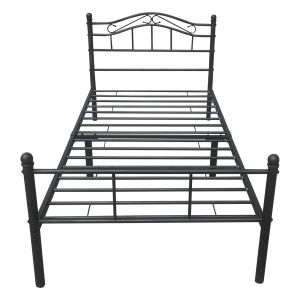 Cama individual florenz  con cabecero, colchón y somier metal 120x200 negro