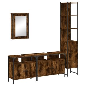 vidaXL set de muebles baño 4 pzas madera contrachapada roble ahumado