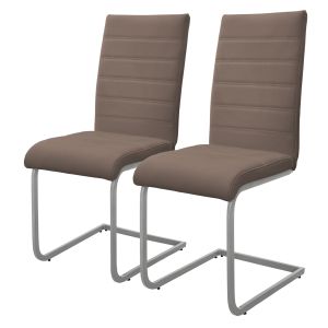 Set 2x silla de comedor tapizada de imitación de cuero marrón