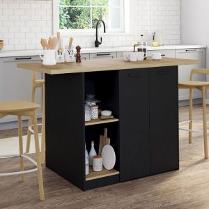 Isla central de cocina - negro madera - 140 cm